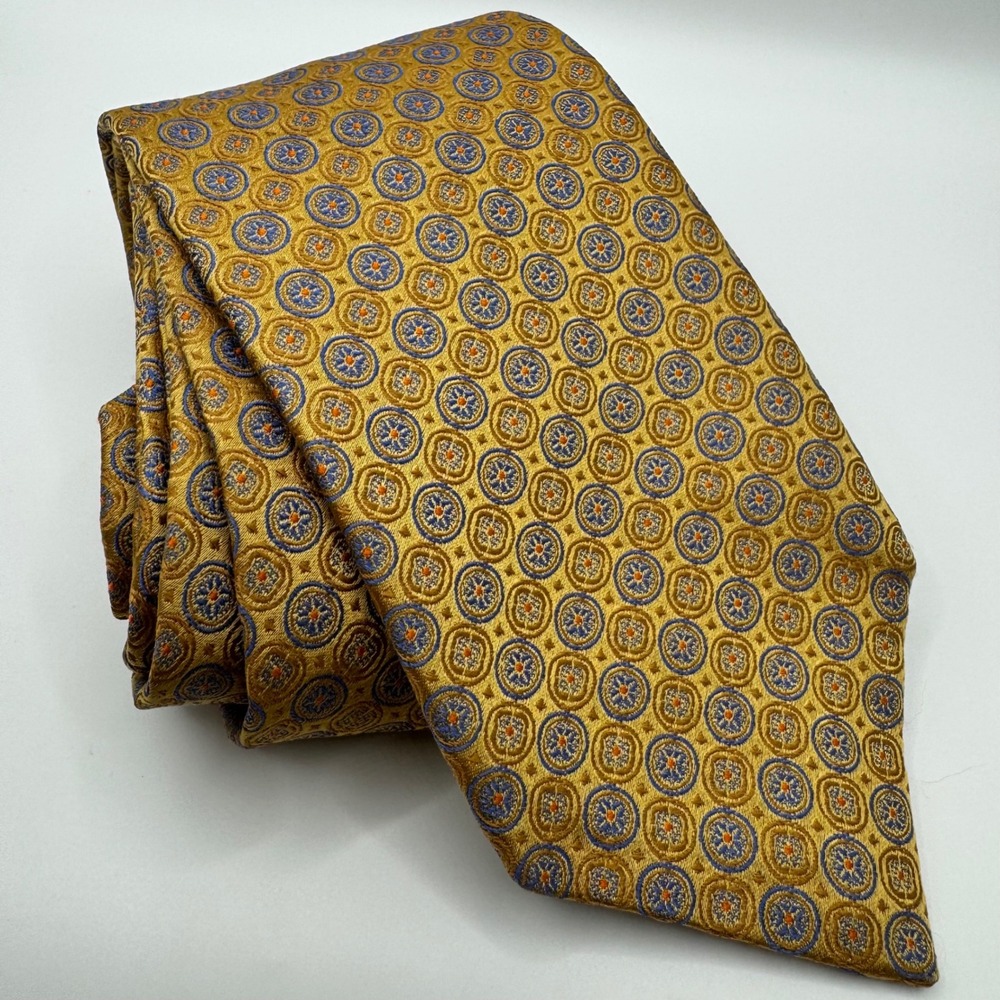 Robert Talbott Best of Class‎ Silk Tie Mens Gold Blue Yellow Geometric USA